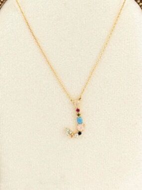 Anthropologie delicate gold-tone chain necklace J jewel pendant new with tags